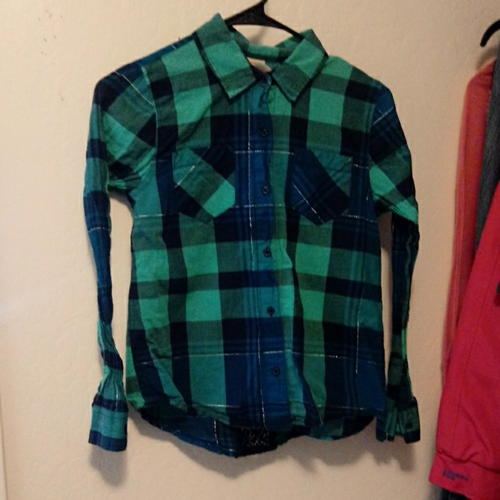 Girls size 16 Arizona Jeans blue plaid shirt
